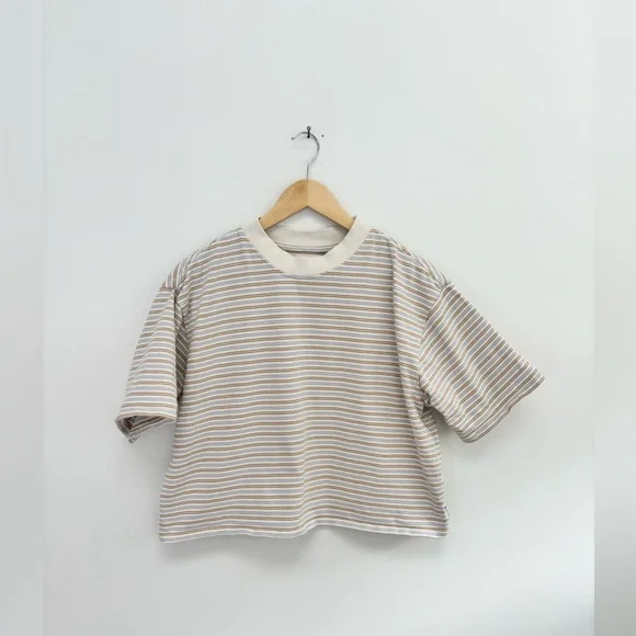 RVCA SELECTS | mock neck boxy cotton striped tee | size large - Picture 2 of 6